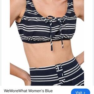 We wore what navy striped scrunchie top